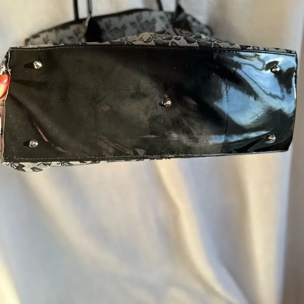 Floral Black and Gray Tote Bag with Detachable Pouch
